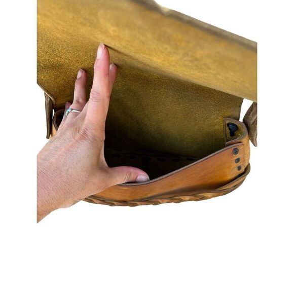 Vintage 70’s Leather Crossbody Boho Hippie Purse Handbag Painted Floral Design - Picture 6 of 13